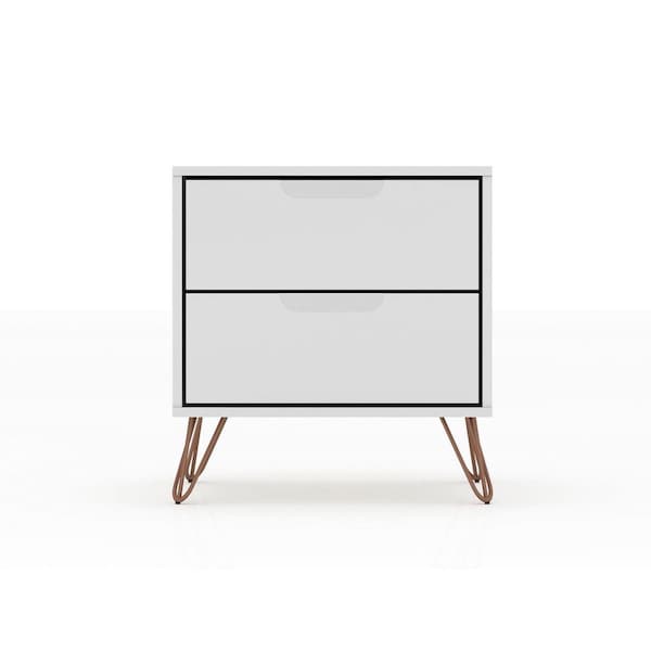 Designed To Furnish Rockefeller 2.0 Mid-Century- Modern Nightstand with 2-Drawer in White, 21.65 x 20.08 x 17.62 in. DE2616280 - main